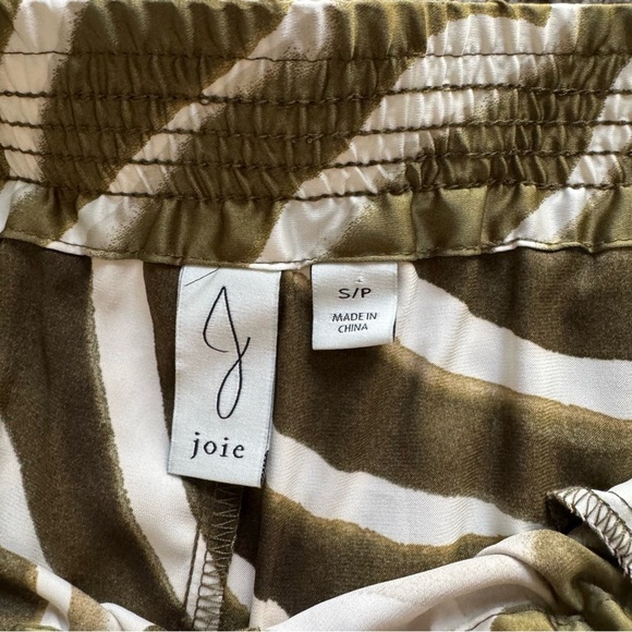 Joie wide leg pants Olive cream Zebra Print Satin Pull On Boho Tropical small - Picture 2 of 7